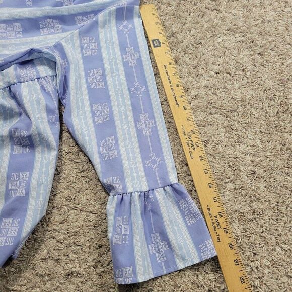 Michelle McDowell Dress Womens 2X Blue Geometric V Neck Pleat Bell Sleeve - Picture 6 of 8